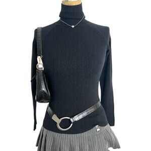 Context Black Turtleneck Sweater Ribbed Sparkly Slim Fit Y2K XS